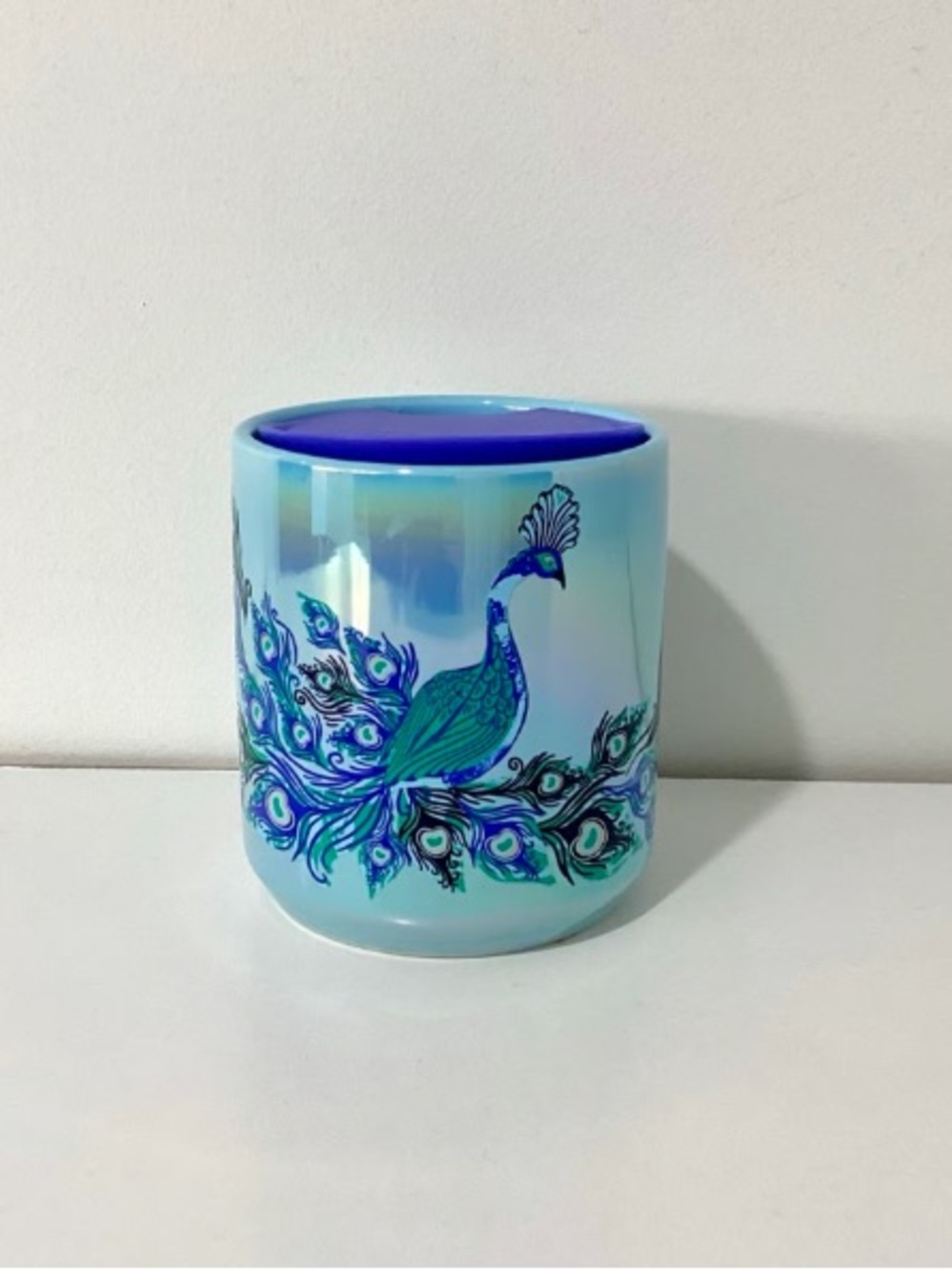Blue Peacock Ceramic Decorative Vessel